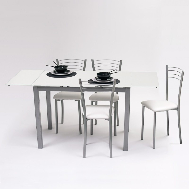 Mesa cocina extensible HARMONIA 100x60 cristal blanco mate