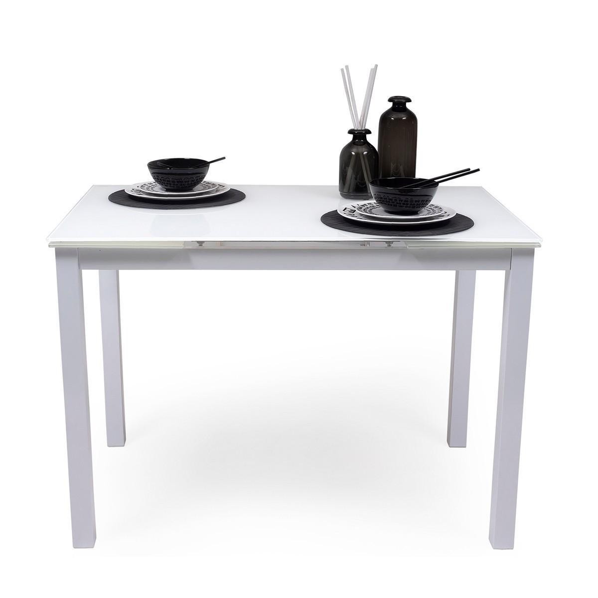 Mesa de cocina extensible con tapa de cristal blanco I