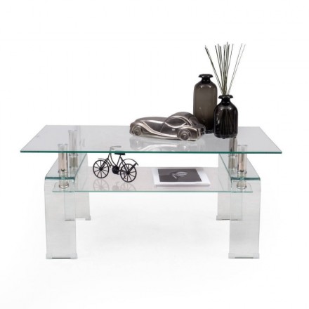 Mesa de Centro de Cristal con Revistero y Patas de Cristal KENIA