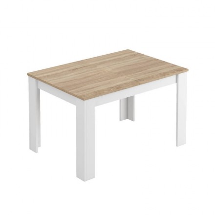 Mesa de comedor extensible KENDRA tablero de partículas melaminizado color roble canadian y blanco artik 140/190x90x78 cm