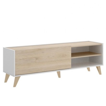 Mueble de TV de diseño nórdico NESS tablero de partículas melaminizado color blanco y natural o grafito y natural 155x43x47 cm